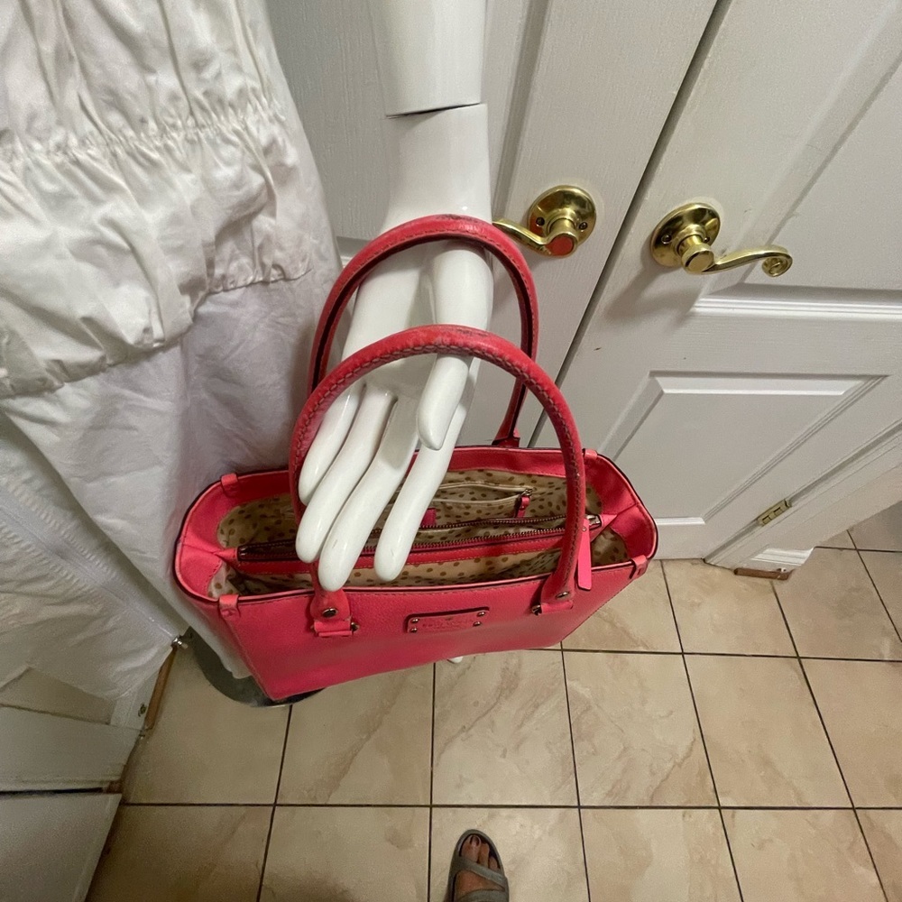 Kate Spade Neon Coral Pink Leather Tote - Picture 11 of 16